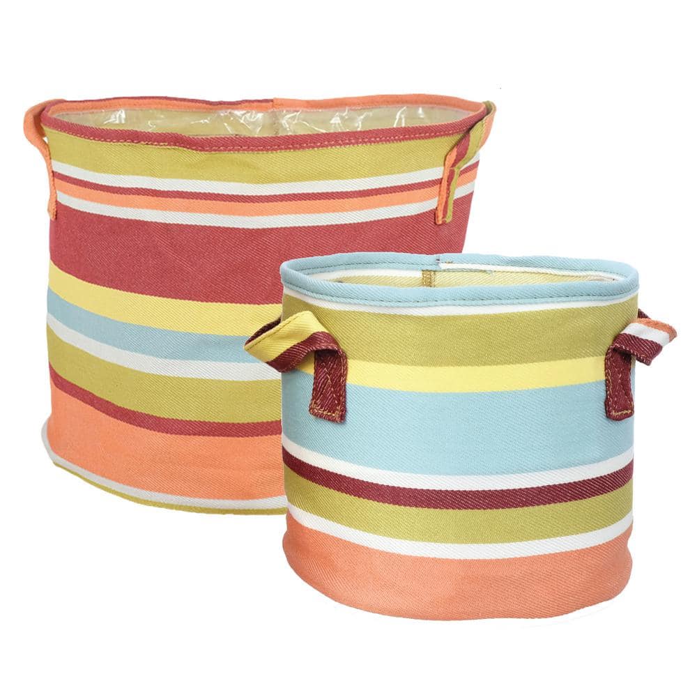 Set of 2 Large and Small Boho Red Multi-Color Fabric Planter with Liner - Hercitys