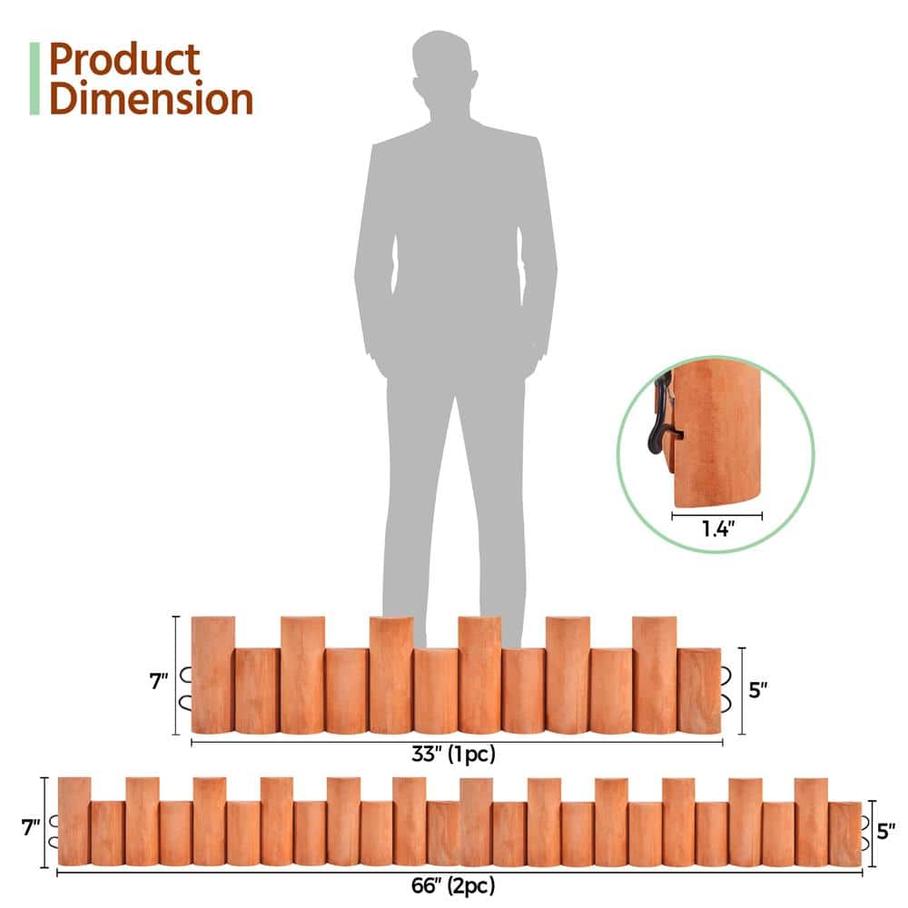 7 in. H Outdoor Wooden Short Fences Garden Log Rolls 2-Pieces - Hercitys