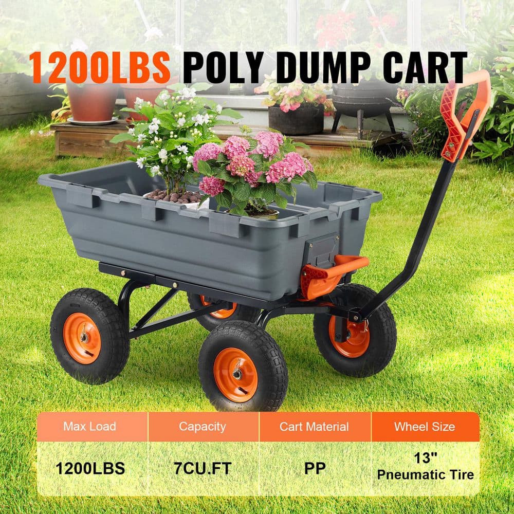 Dump Wagon Garden Cart 6.48 cu. ft. Steel Frame Dump Cart Poly Garden Dump Cart 1200 lbs. Capacity - Hercitys