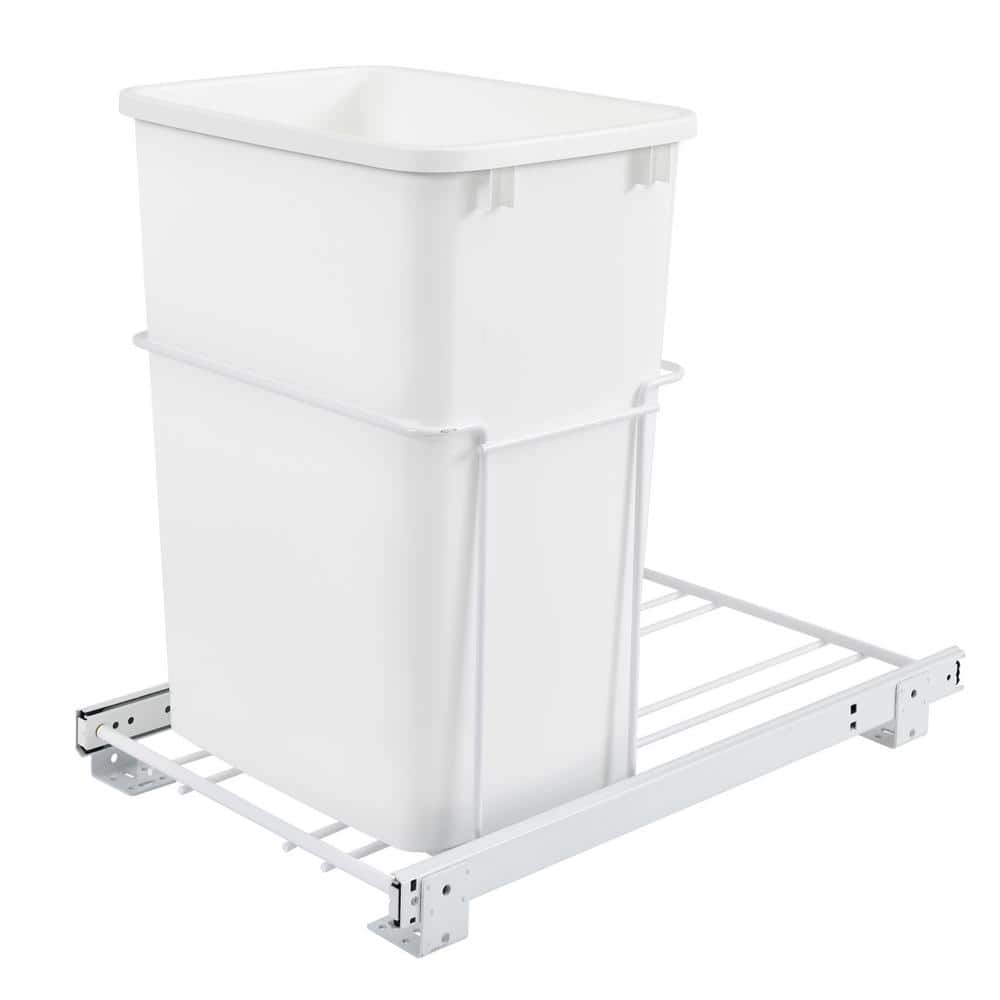 White Single Pull Out 35 qt. Trash Can for Kitchen Cabinets - Hercitys