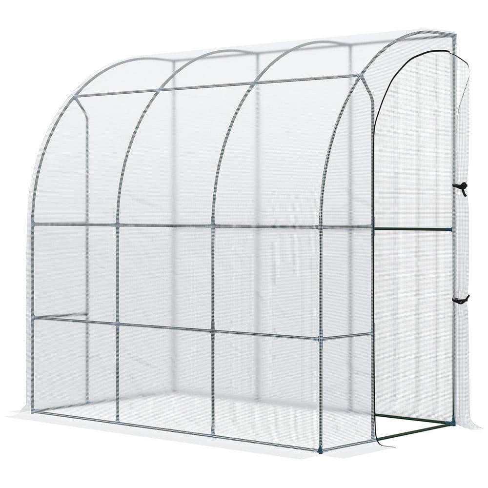 7 ft. x 4 ft. Lean-To Steel Walk-In Greenhouse with Roll-Up Window and PE Cover, Outdoor Plant Nursery for Flowers Herbs - Hercitys