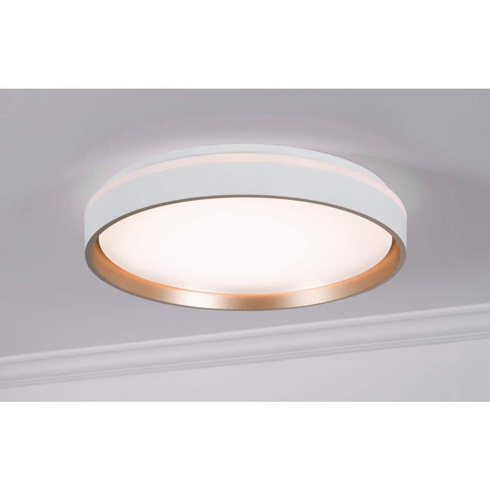 Rana 16 in. 100-Watt Contemporary White Integrated LED Flush Mount with Frosted Glass White Frosted Clear Shade - Hercitys