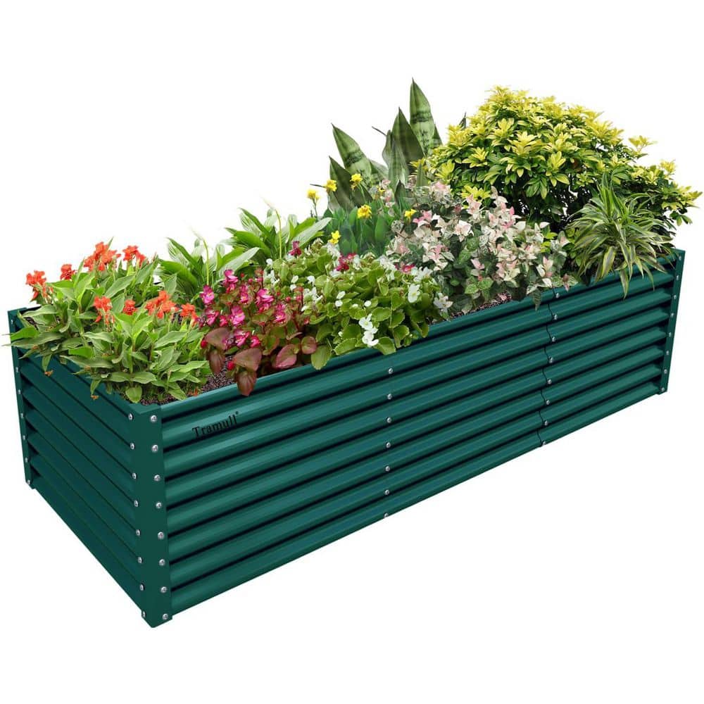 Green 96 in. x 36 in. x 24 in. Galvanized Raised Garden Bed, Rectangular Metal Planter Box for Vegetables Flowers Fruits - Hercitys