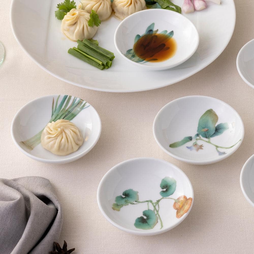 Kyoka Shunsai 3.75 in. White Porcelain Set of 6 Assorted Small Plates - Hercitys