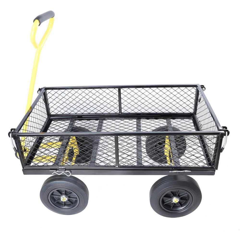 Ami 3.5 cu. ft. 500 lbs. Capacity Steel Yard Wagon Garden Cart Removable Sides Flat Bed Black - Hercitys