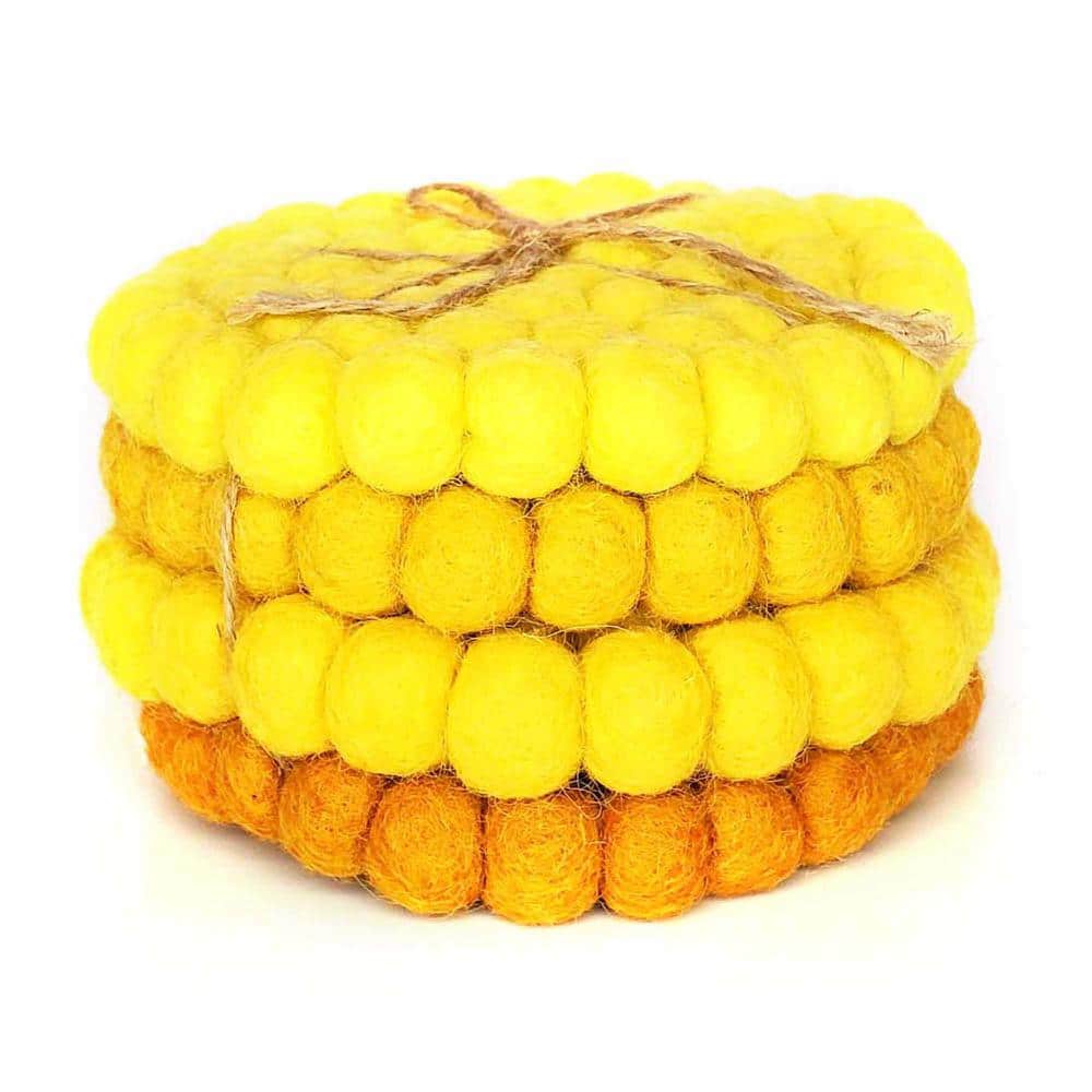 Teal Blue Felt Ball Coasters (Set of 4) - Hercitys