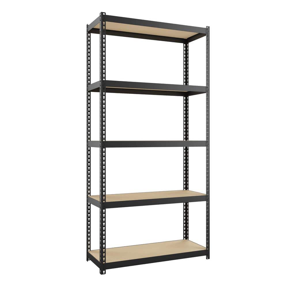 Riveted Garage Storage Shelving Unit, 5-Shelf Steel Black Unit 30 in. W x 60 in. H x 12 in. D - Hercitys