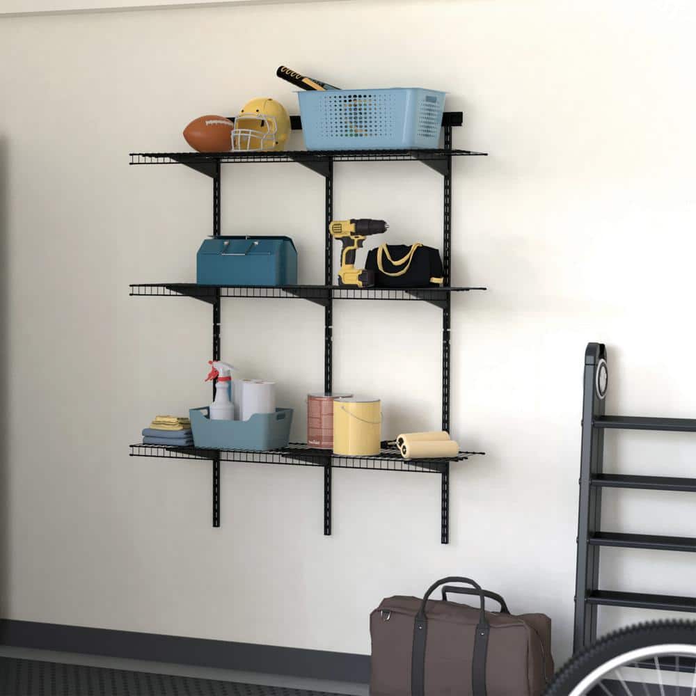 MaxLoad 48 in. W x 16.93 in. D Black 3-Shelf Steel Garage Wall Shelf System - Hercitys