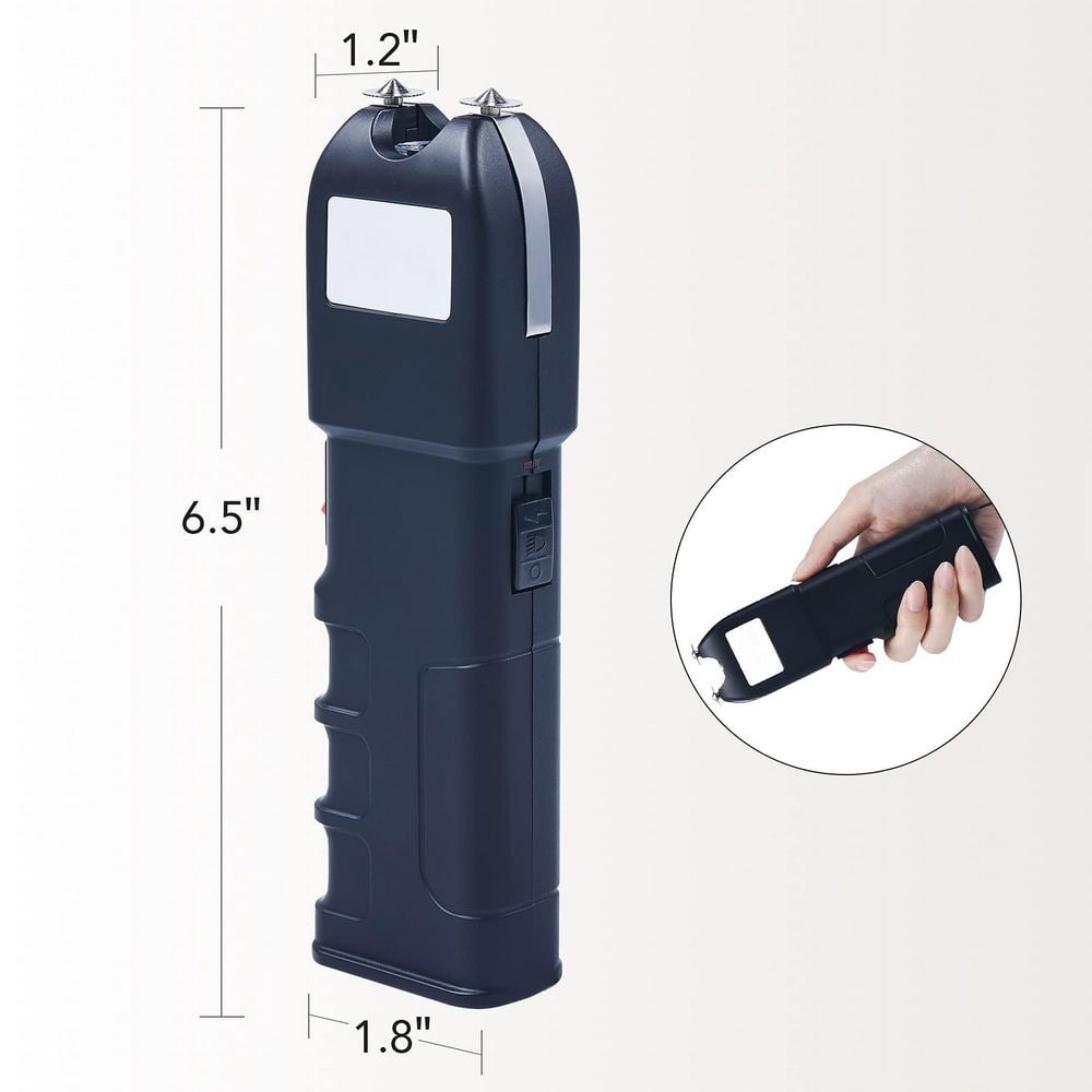 Ultrapowerful Rechargeable Stun Gun with Tactical Flashlight and Side Shock Plates for Self Defense Black (2-Pack) - Hercitys