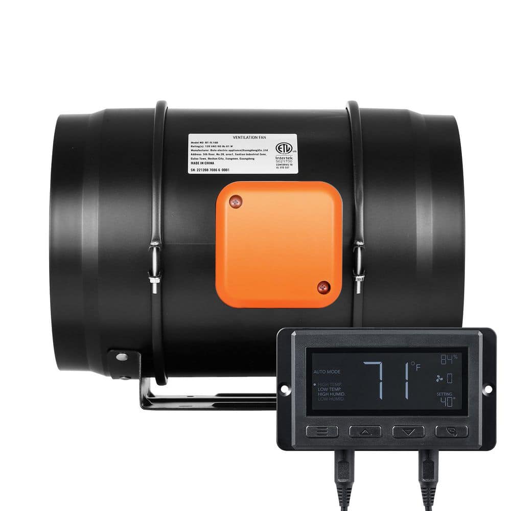 Inline Duct Fan, 8 in. 807 CFM Quiet EC-motor Ventilation Exhaust Fan with Temperature Humidity Controller - Hercitys