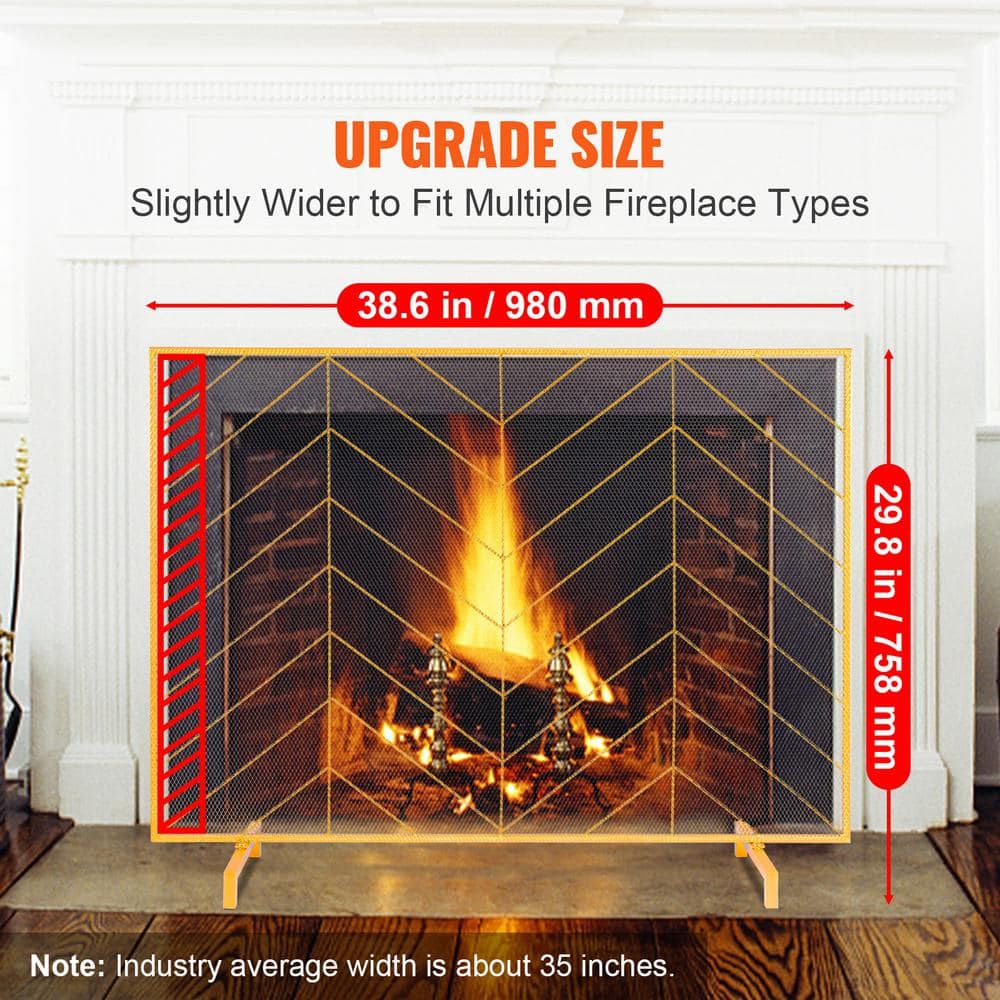 Fireplace Screen Single-Panel Sturdy Iron Mesh Fireplace Screen 38.6 in. (L) x 29.8 in. (H) Spark Guard Cover - Hercitys