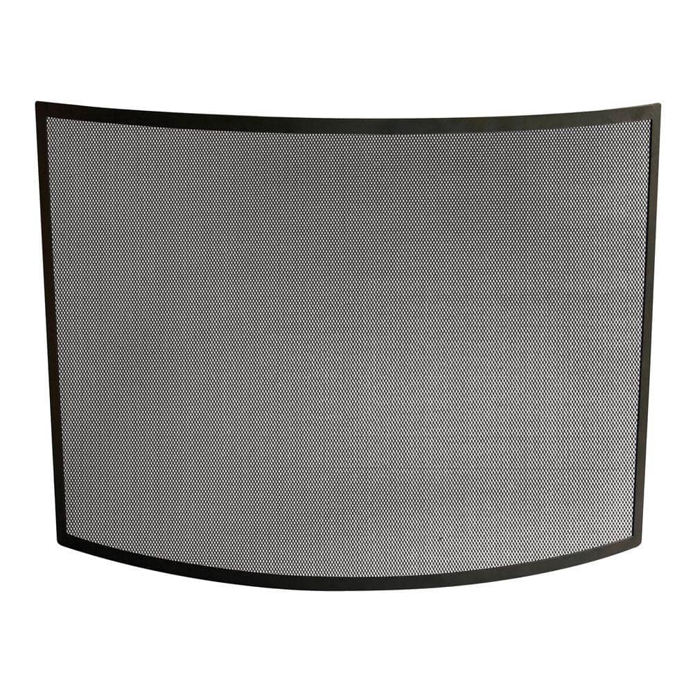 Black Wrought Iron 41 in. W Curved Single-Panel Steel Frame Fireplace Screen - Hercitys