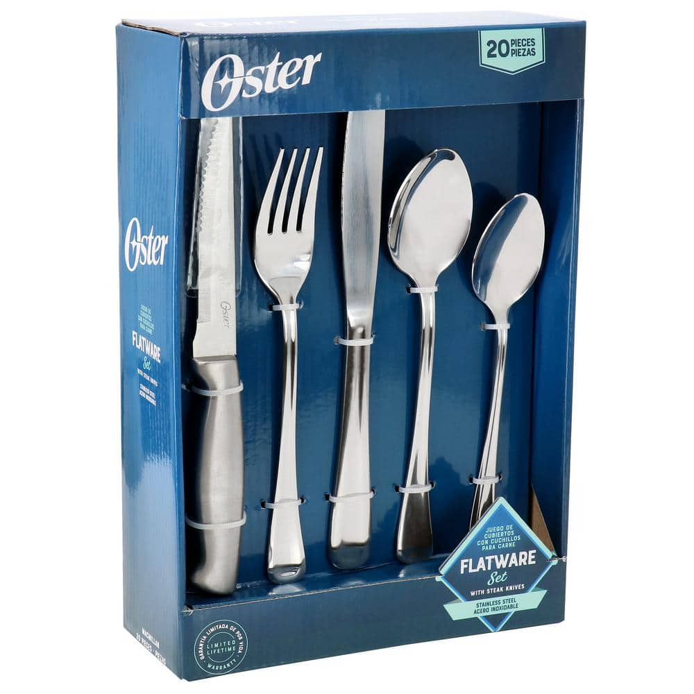 Macmillan 20-Piece Silver Stainless Steel Flatware Set with Steak Knives, Service for 4 - Hercitys