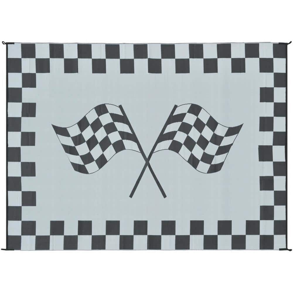 9 ft. x 12 ft. Reversible Black and White Racing Flag Mat - Hercitys