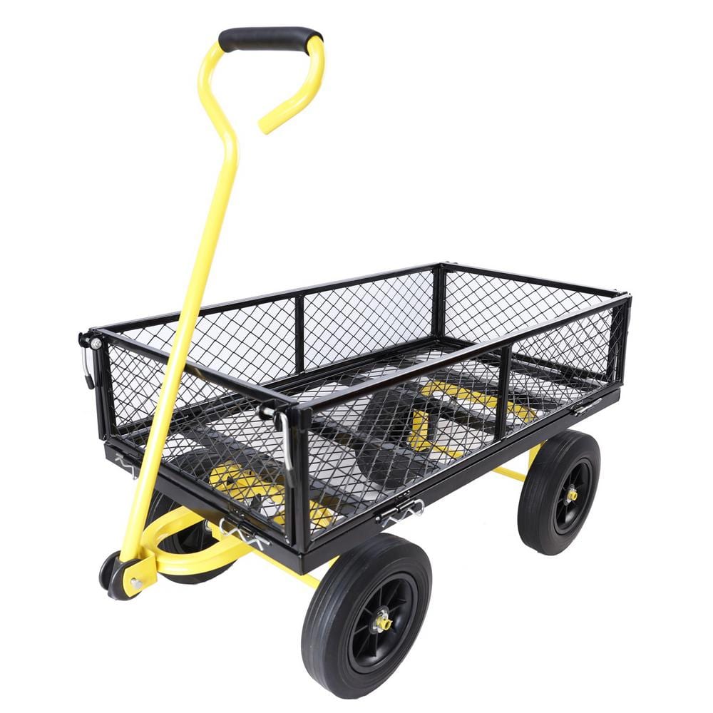 Ami 3.5 cu. ft. 500 lbs. Capacity Steel Yard Wagon Garden Cart Removable Sides Flat Bed Black - Hercitys