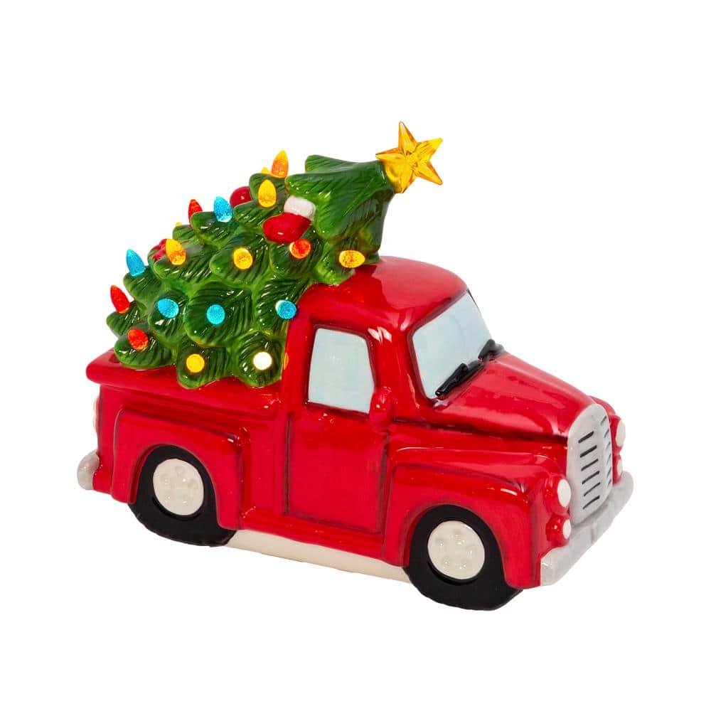 7.48 in. H Christmas Village B/O Lighted Dolomite Holiday Truck with Tree - Hercitys