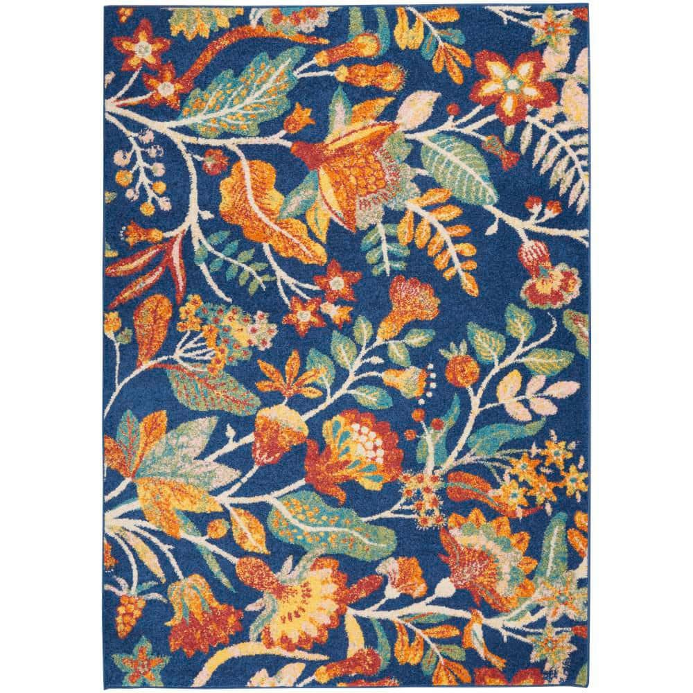 Allur Navy Multicolor 5 ft. x 7 ft. Floral Contemporary Area Rug - Hercitys