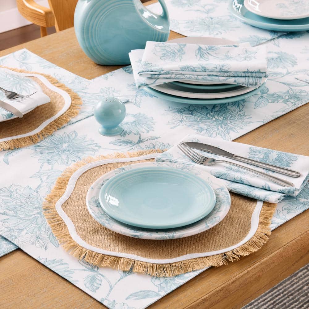 Botanical Floral White/Blue 13 in. x 18 in. Placemat Set (4-Pack) - Hercitys