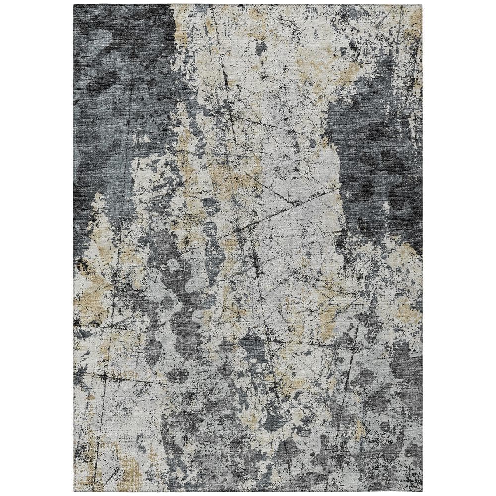 Accord Black 5 ft. x 7 ft. 6 in. Abstract Indoor/Outdoor Washable Area Rug - Hercitys