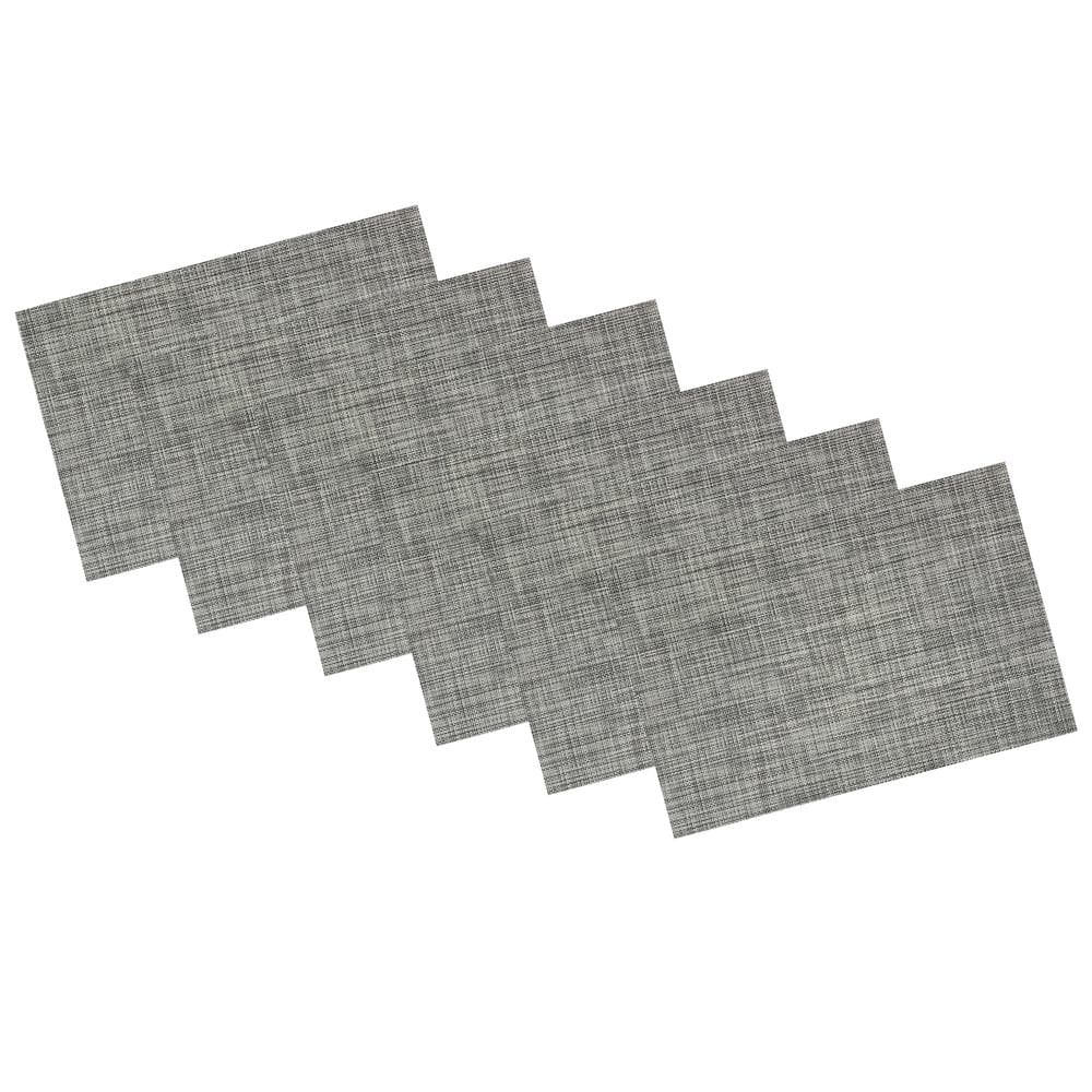 EveryTable 18 in. x 12 in. Charcoal Woven PVC Placemat (Set of 6) - Hercitys