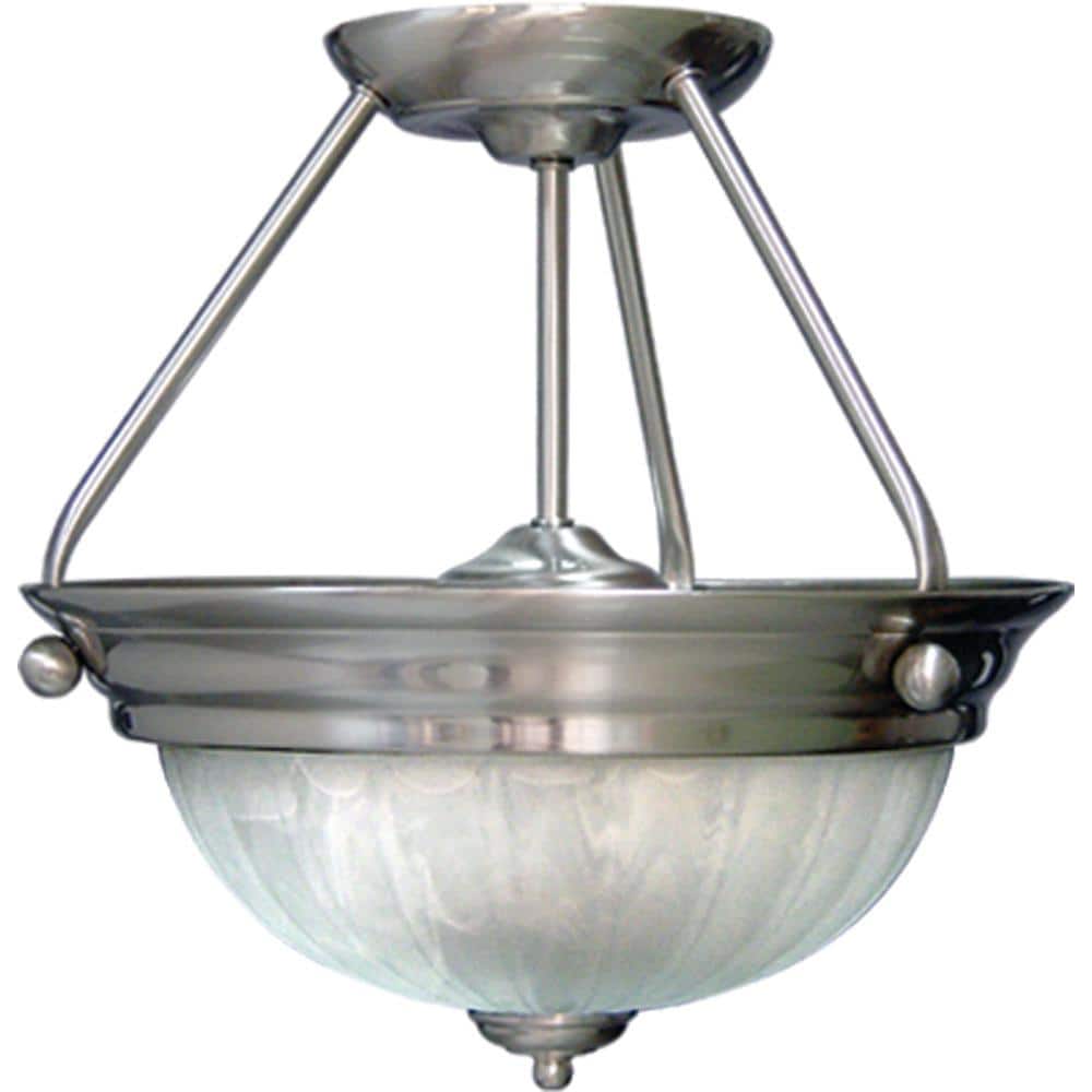 Marti 2-Light Indoor Brushed Nickel Semi-Flush Mount Ceiling Fixture with Alabaster Melon Glass Bowl - Hercitys