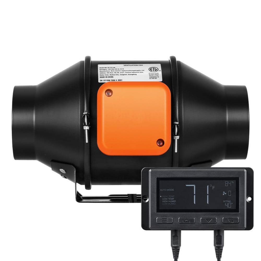 Inline Duct Fan, 4 in. 205 CFM Quiet EC-motor Ventilation Exhaust Fan, with Temperature Humidity Controller - Hercitys