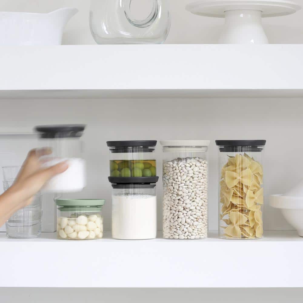 Set of 3, Stackable Glass Jars with Plastic Lids - Hercitys