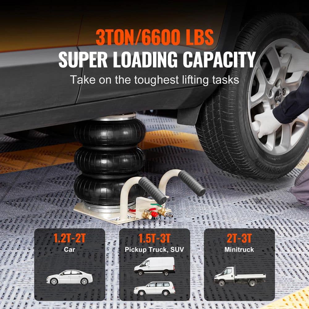 Triple Bag Air Jack 3 Ton/6600 lbs. Pneumatic Jack for Car SUV Lifting - Hercitys