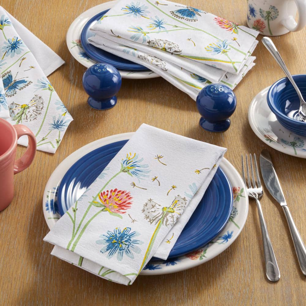 Breezy Floral Cotton-Rich 19 in. x 19 in. White/Blue/Pink Napkins Set (4-Pack) - Hercitys
