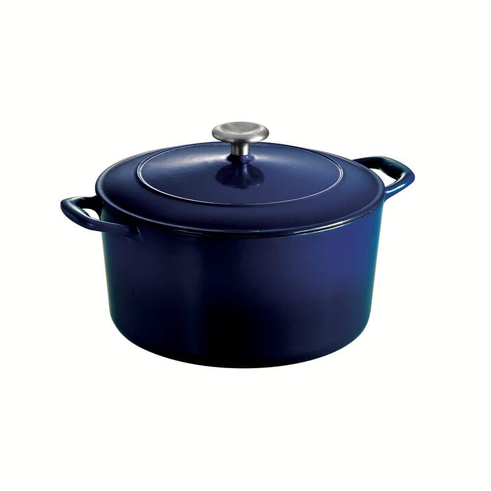Gourmet 6.5 qt. Round Enameled Cast Iron Dutch Oven in Gradated Cobalt with Lid - Hercitys