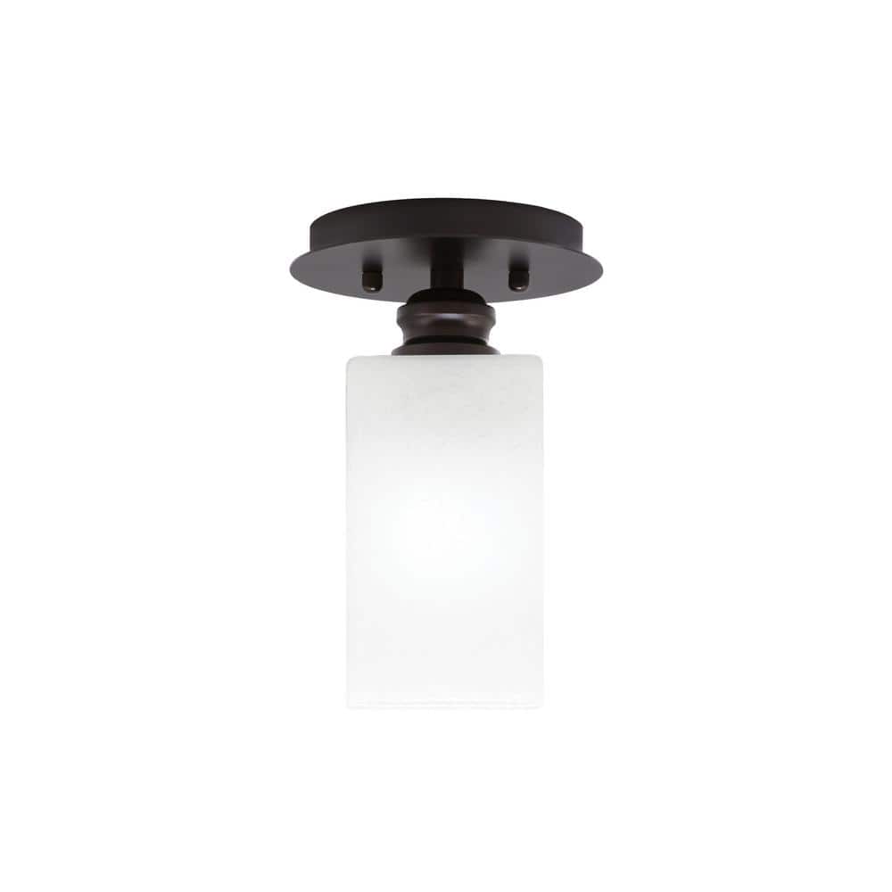Albany 1-Light 6 in. Espresso Semi-Flush with Square White Marble Glass Shade - Hercitys