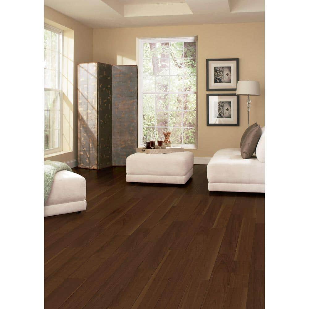 Matte American Walnut 3/8 in. T x 5 in. W x Varying Length Click Lock Hardwood Flooring (26.25 sq. ft. / case) - Hercitys