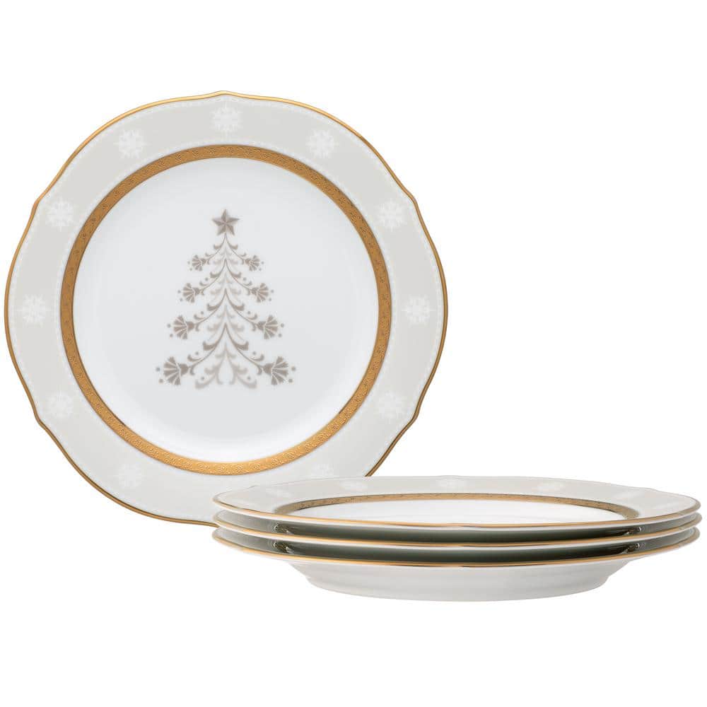 Charlotta Gold 9 in. (Gold) Porcelain Holiday Tree Accent Plates, (Set of 4) - Hercitys