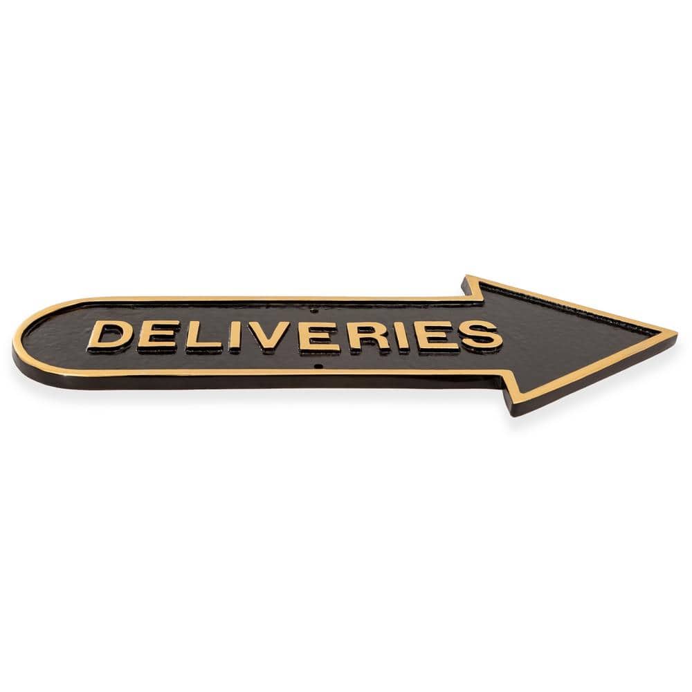 6 in. x 15.5 in. Right Arrow Deliveries Statement Plaque Sign-Black/Gold - Hercitys