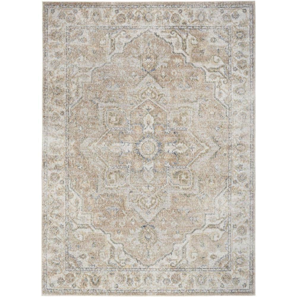 Beige 5 ft. x 7 ft. Oriental Power Loom Washable Area Rug - Hercitys
