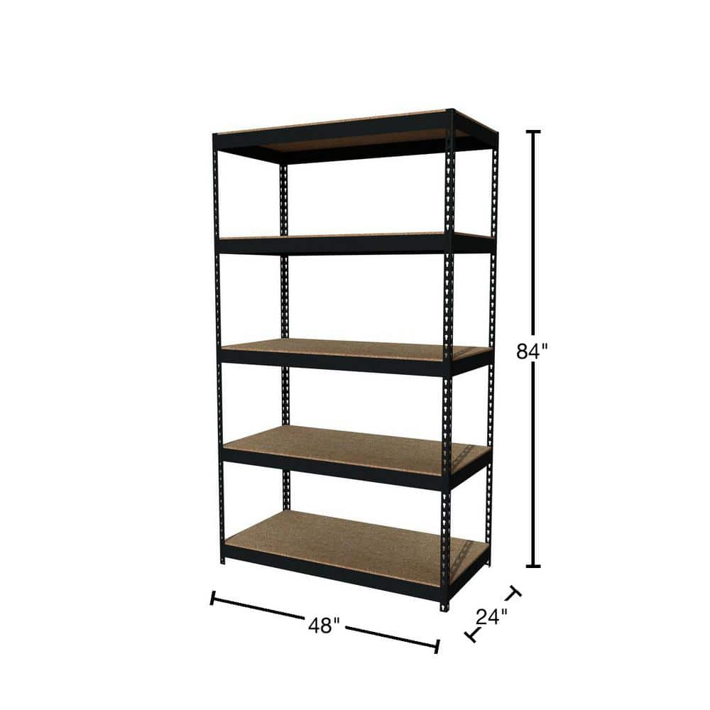 Riveted Garage Storage Shelving Unit, 5-Shelf Steel Black Unit 48 in. W x 84 in. H x 24 in. D - Hercitys