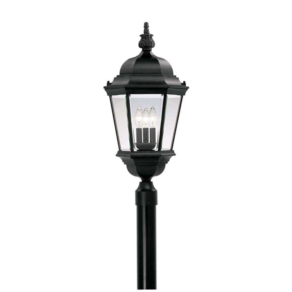 Stockton 3 Lights Black Metal Cast Aluminum Line Voltage Hardwired Outdoor Wet-Rated Post Light with No Bulbs Included - Hercitys