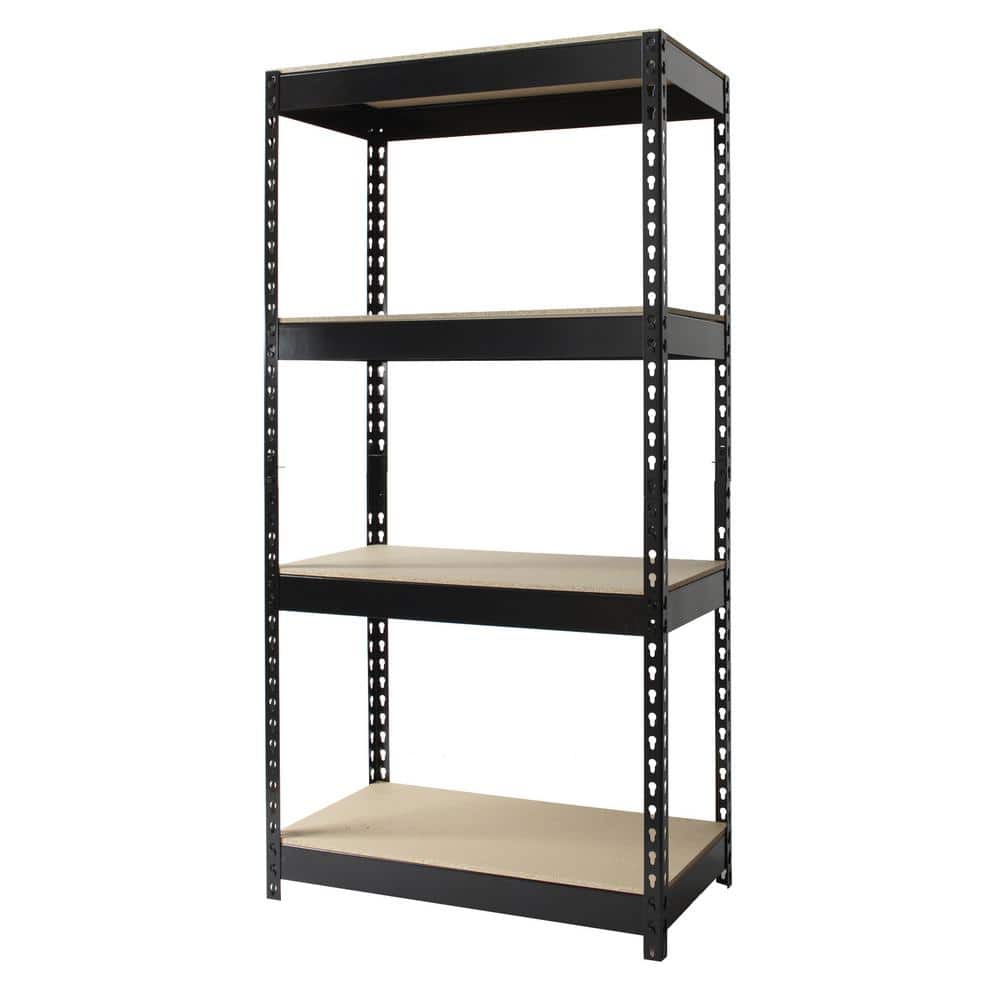 Riveted Garage Storage Shelving Unit, 4-Shelf Steel Black Unit 30 in. W x 60 in. H x 16 in. D - Hercitys
