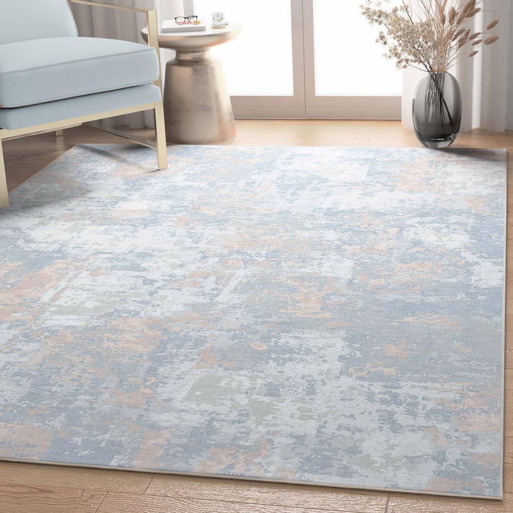 Blue Coral 5 ft. 3 in. x 7 ft. 3 in. Abstract Marrakech Mid-Century Modern Brushstroke Flat-Weave Area Rug - Hercitys