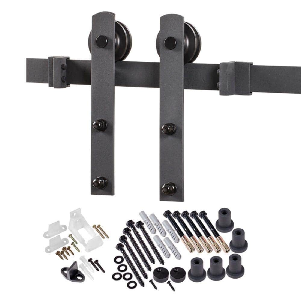 78.75 in. Premium Matte Black Finished Straight Steel Strap Barn Door Track and Hardware Kit for Single Door - Hercitys