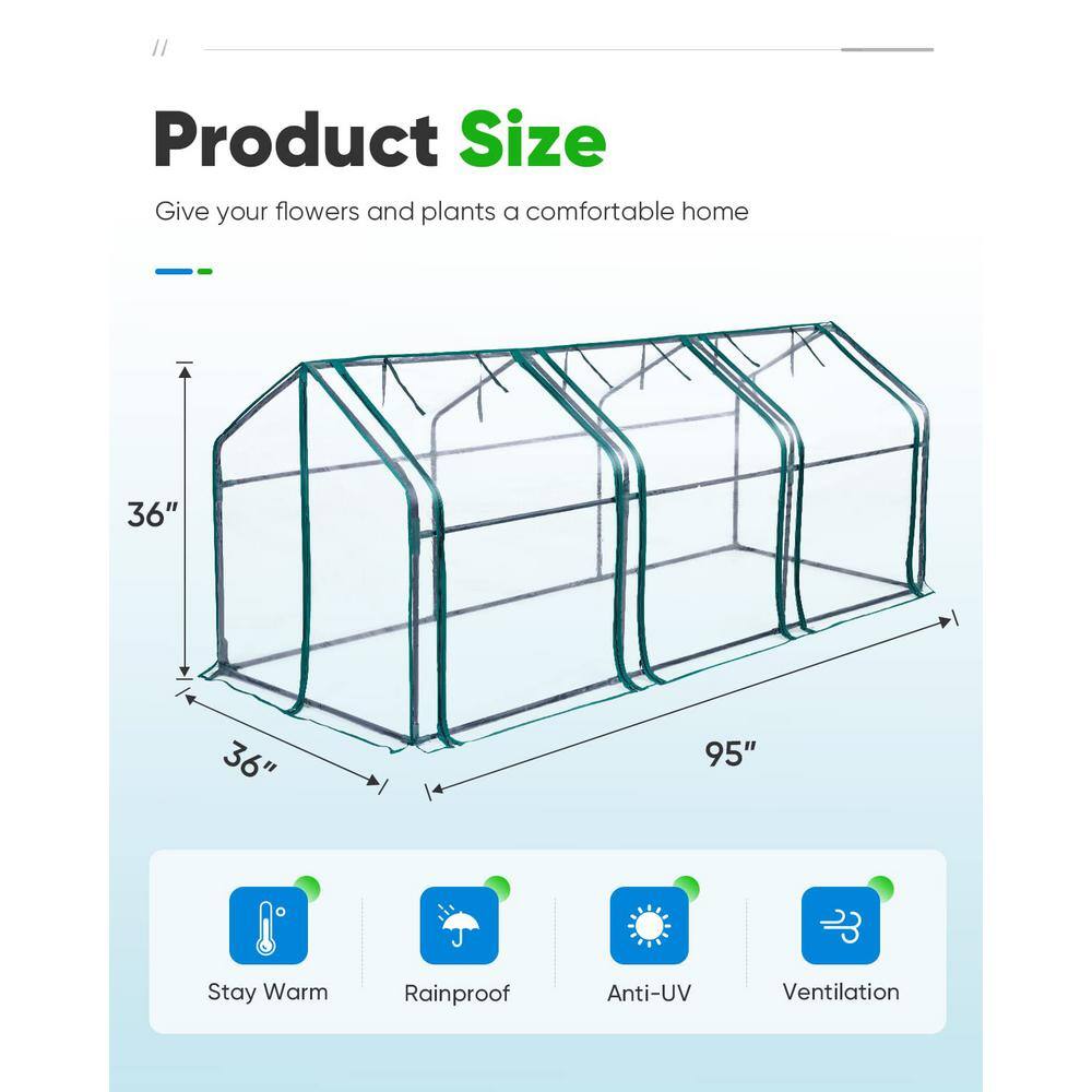 95 in. W x 36 in. D x 36 in. H Portable Mini Cloche Greenhouse w/ Elevated Bottom, Reinforced High Light Transmission - Hercitys