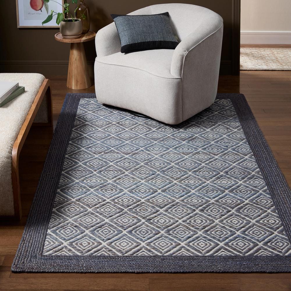 Nalani Textured Diamond 100% Jute Blue 5 ft. x 7 ft. Area Rug - Hercitys