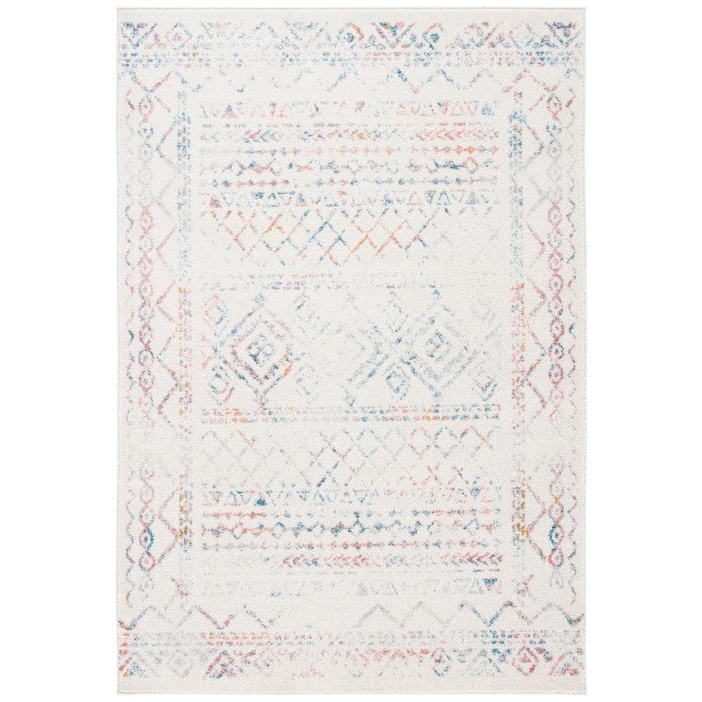 Tulum Ivory/Turquoise 9 ft. x 12 ft. Border Tribal Distressed Area Rug - Hercitys
