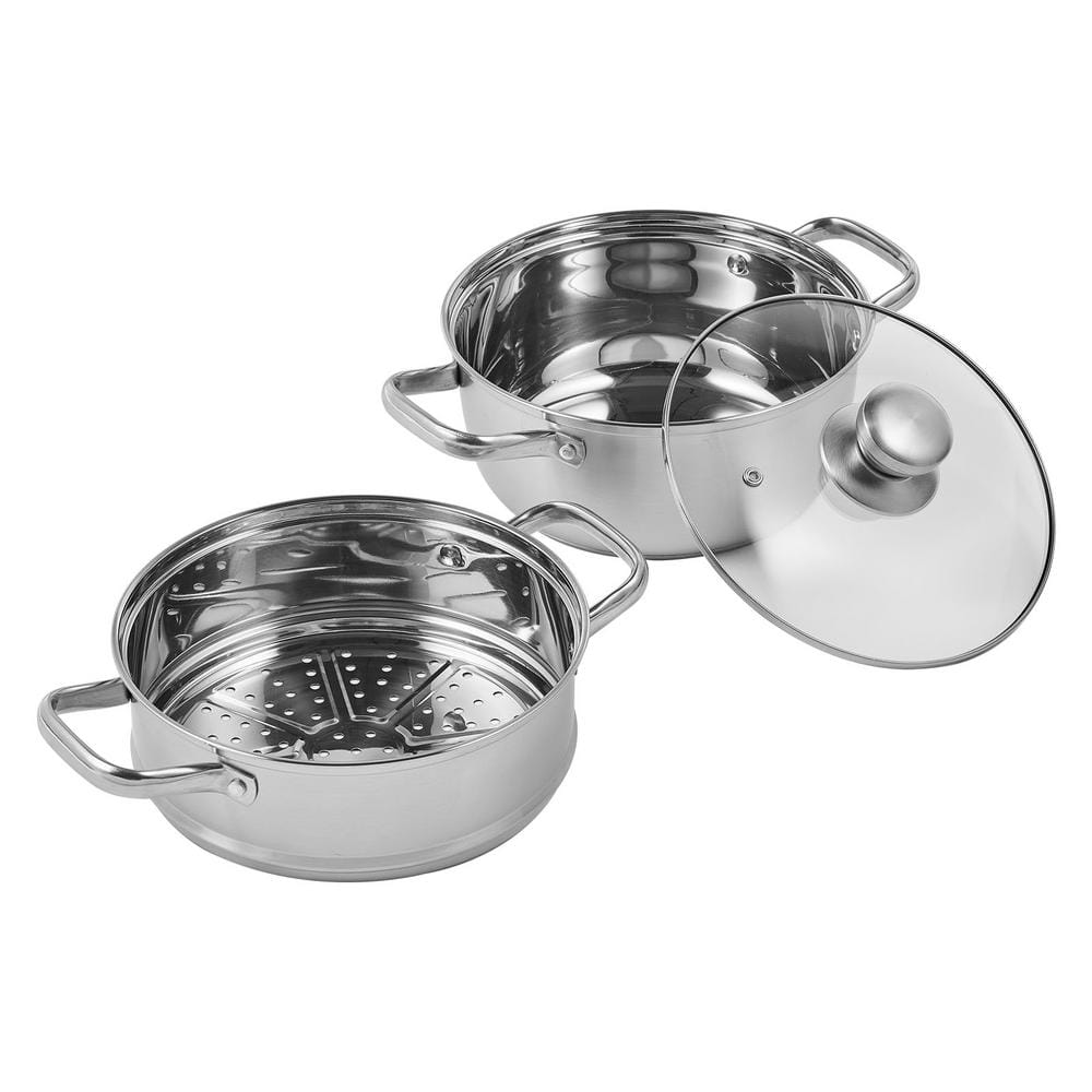 Steamer Pot 8.66 in. Steamer Pot for Cooking with 3 qt. Stock Pot and Vegetable Steamer Stainless Steel Food Steamer - Hercitys