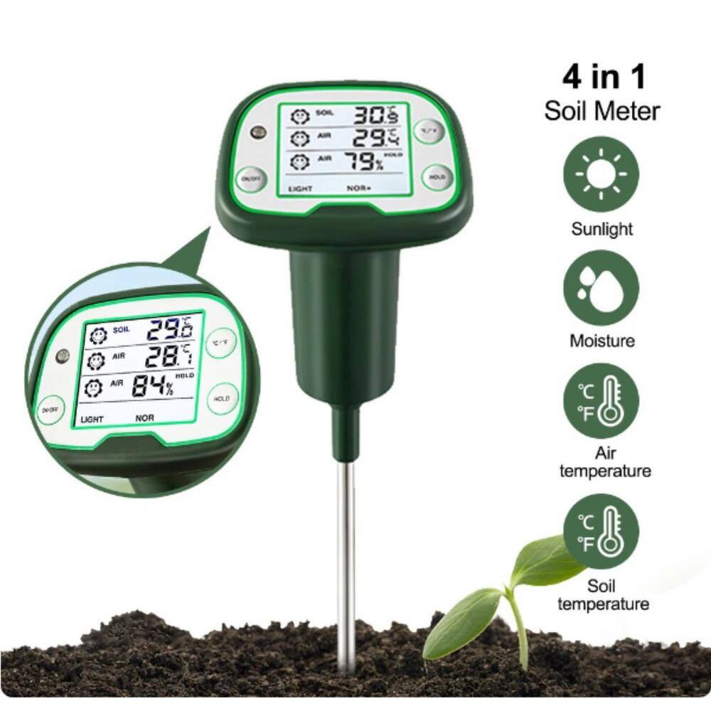 Digital Soil Tester with Sunlight Air Humidity Temperature Meter, Large Screen, LCD Backlight, Hygrometer for Gardening - Hercitys