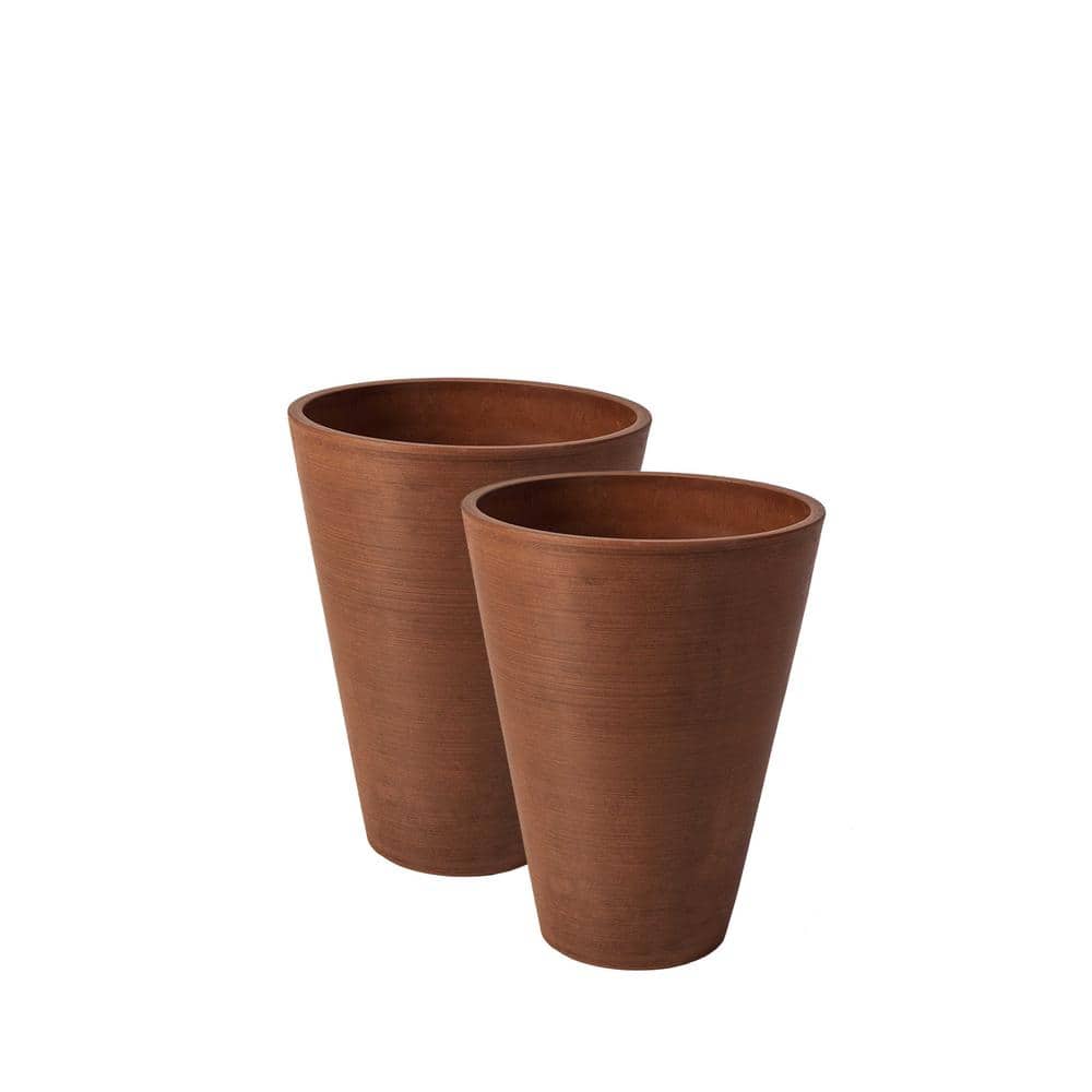 Valencia 10 in. Dia x 13 in. Terracotta Spun Round Taper Plastic Planter (2-Pack) - Hercitys