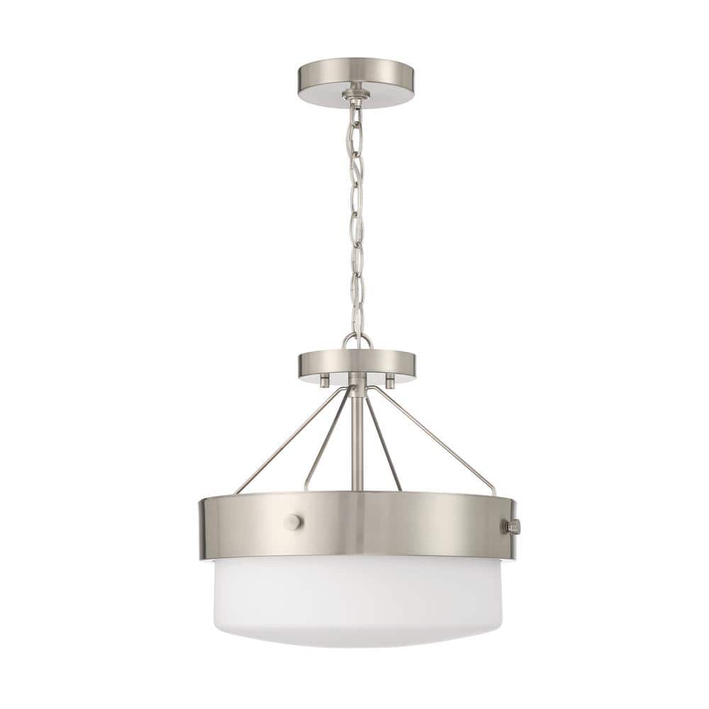 Oak Street 13 in. 2-Light Brushed Nickel Finish Traditional Convertible Semi Flush Mount Ceiling Light w/Frosted Shade - Hercitys