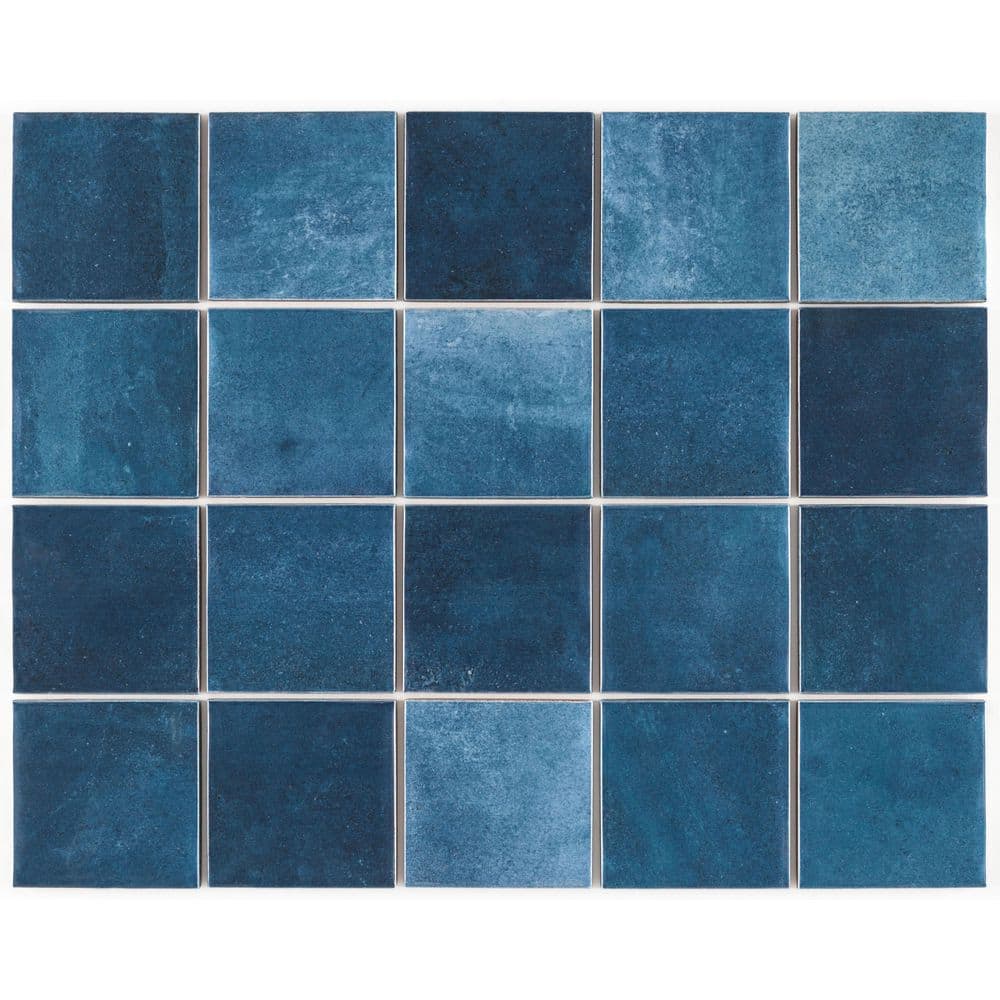 Noronha Mar Blue 3 in. x 3 in. Glossy Ceramic Stone Look Mosaic Tile (17.11 sq. ft./Case) - Hercitys