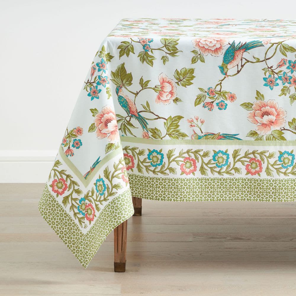 Company Cotton Spring Birds 70 in. W x 108 in. L Green Solid Tablecloth - Hercitys