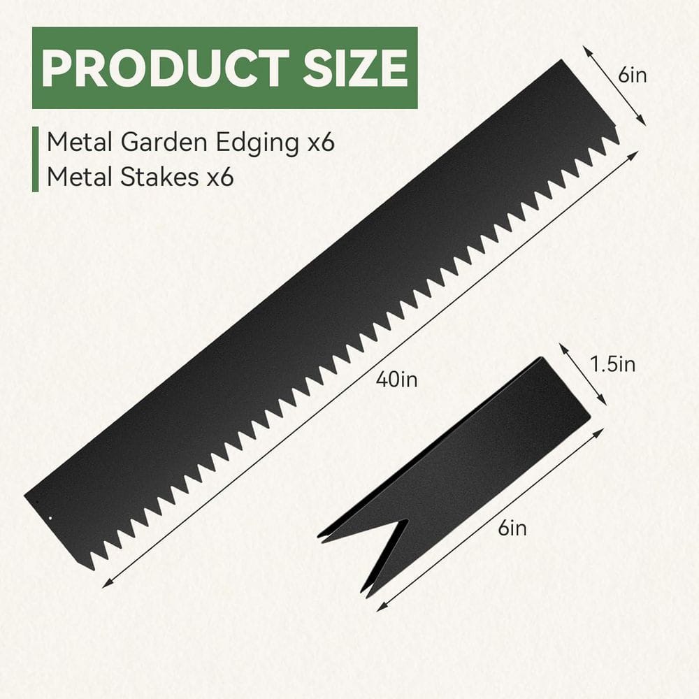 6-Pieces 40 in. x 6 in. Galvanized Steel Landscape Edging Kit with 6-Connectors - Hercitys